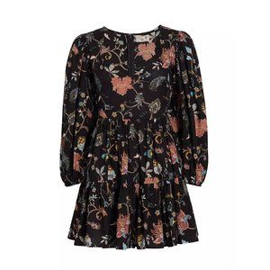 Black Floral Tiered Long-Sleeve Mini Dress